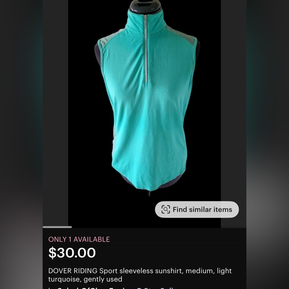 Dover riding sport blue/green sleeveless riding top size XS - Picture 10 of 12